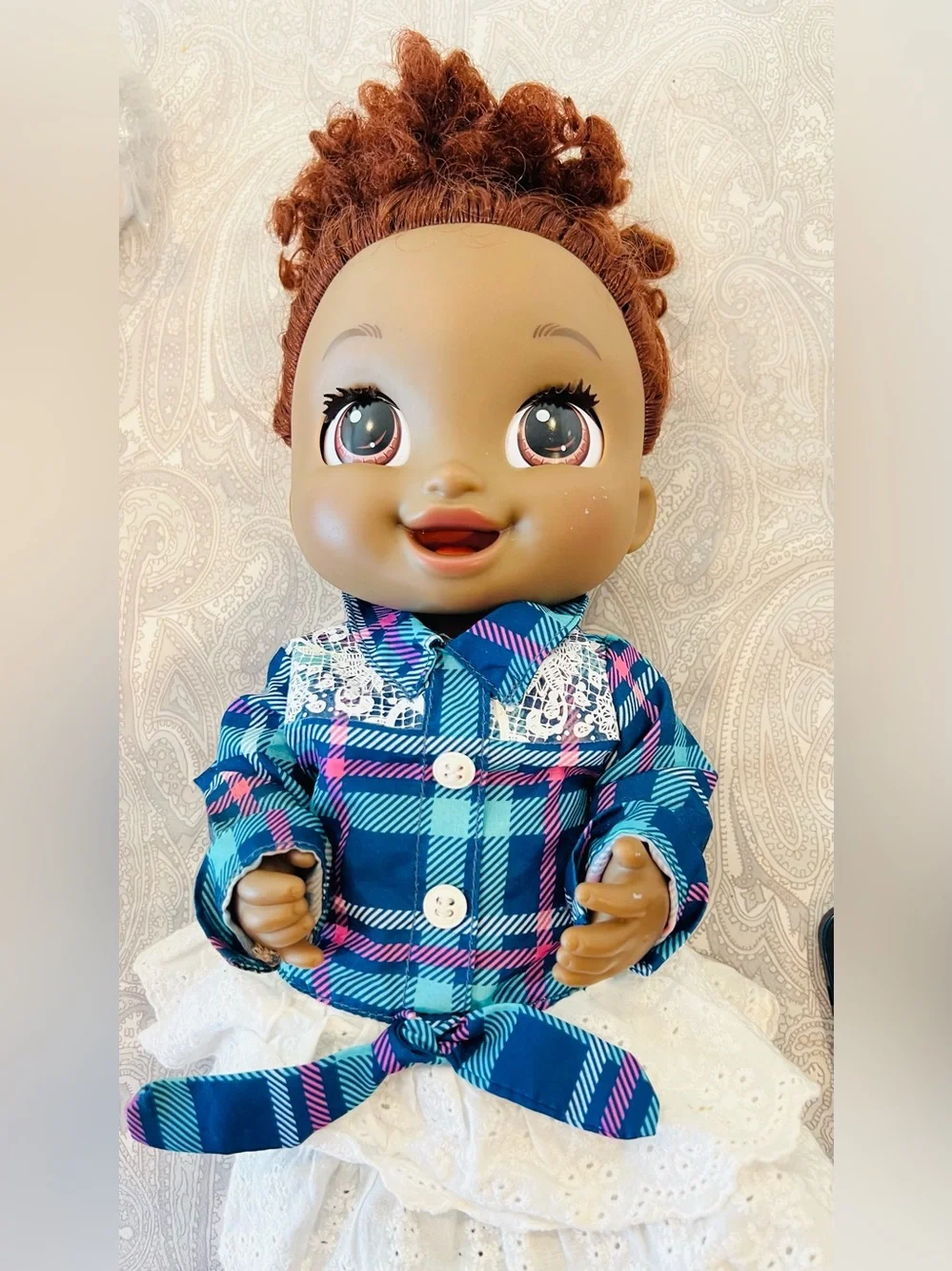 Blue Plaid Kids Doll Outfit - Cute Plaid Jacket and White Skirt